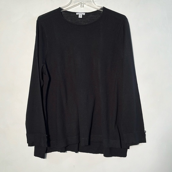 J. JILL 100% Merino Wool Round Neck Hi-Lo Double Cuff Black Long SLV Sweater 1X - Picture 1 of 14